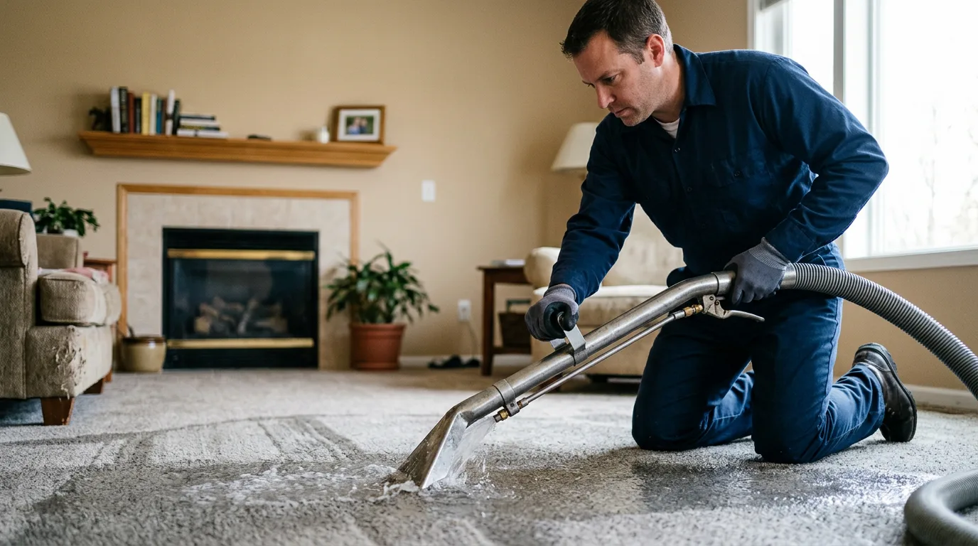 Water damage restoration technician working near East Aurora, NY